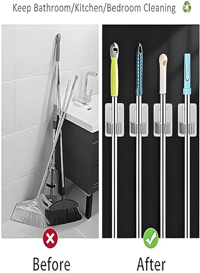 Swaze Adhesive Mop Holder and Broom Holder Wall Mounted Steel | Broom Stick Holder Wall Mounted for Home No Drilling Silver (1 slot - Pk of 2) - Image 5